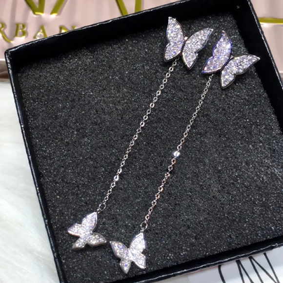 NEW Silver 925 2 piece Butterfly drop Earrings - Picture 1 of 5
